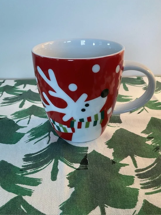 Vintage Crate&Barrel Joan Anderson Reindeer Red & White Christmas Holiday Mug