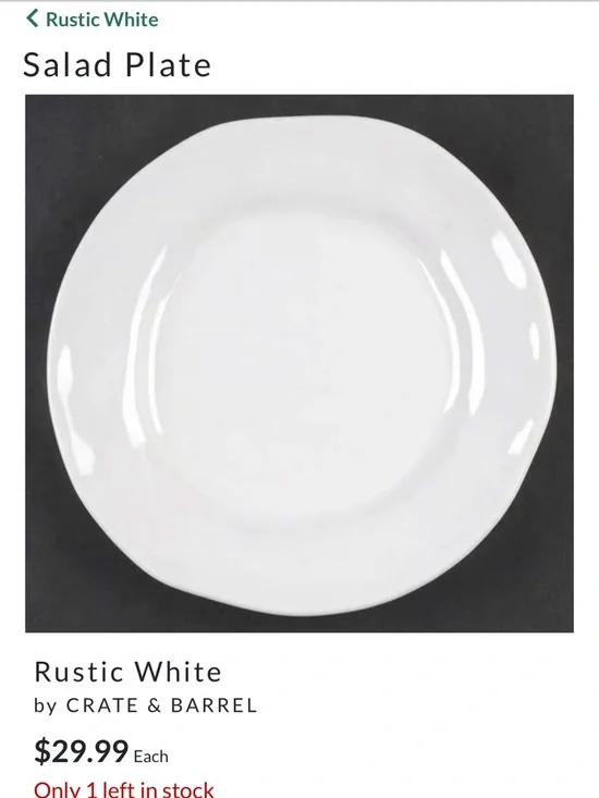 Crate&Barrel Rustic White Ceramic Salad Plate - set of 5