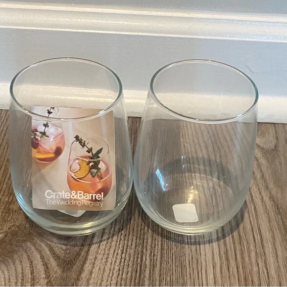 Set of 2 Crate & Barrel Stemless Wine Glass 342-209 New!