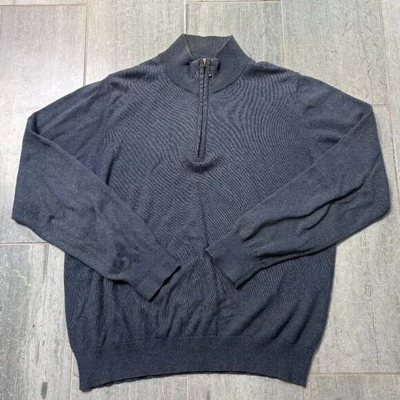 L.L. Bean Cashmere Blend 1/4 Zip Mock Neck Pullover Sweater Blue Gray Size Small