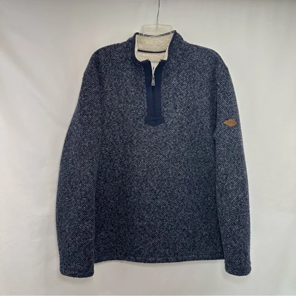 Orvis Men's Navy Blue Quarter Zip Sherpa Lined Sweater