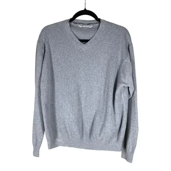 Cutter & Buck Sweater Men’s Large Gray V-Neck Preppy Casual Pullover Cotton