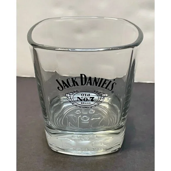 Jack Daniels Old No 7 Whiskey shot glass mug cup square clear