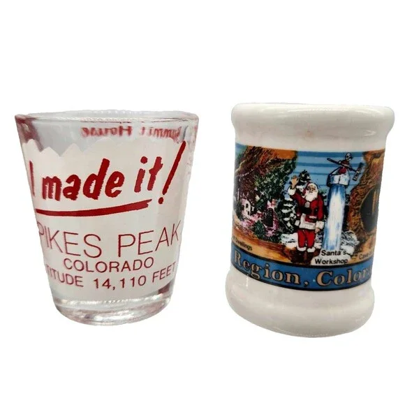 Set of 2 PIkes Peak CO Shot Glasses Colorado Summit House Air Force Academy