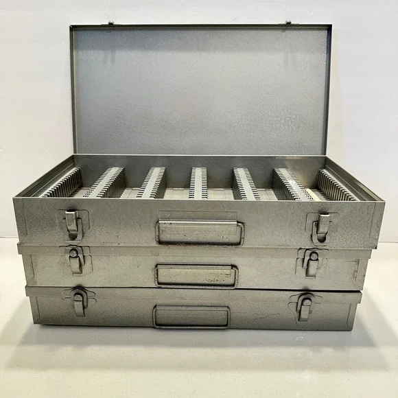 Nielsen Howe Hartford Vintage Metal 35mm Slide Storage Boxes Set of 3 Gray Case