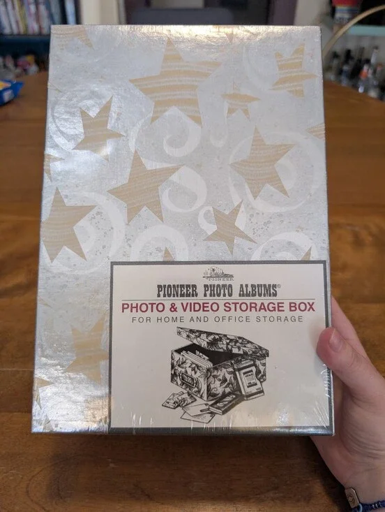 Celestial Y2K Pioneer Photo Albums Storage Box 1000 Photos & 10 VHS, Silver/Gold
