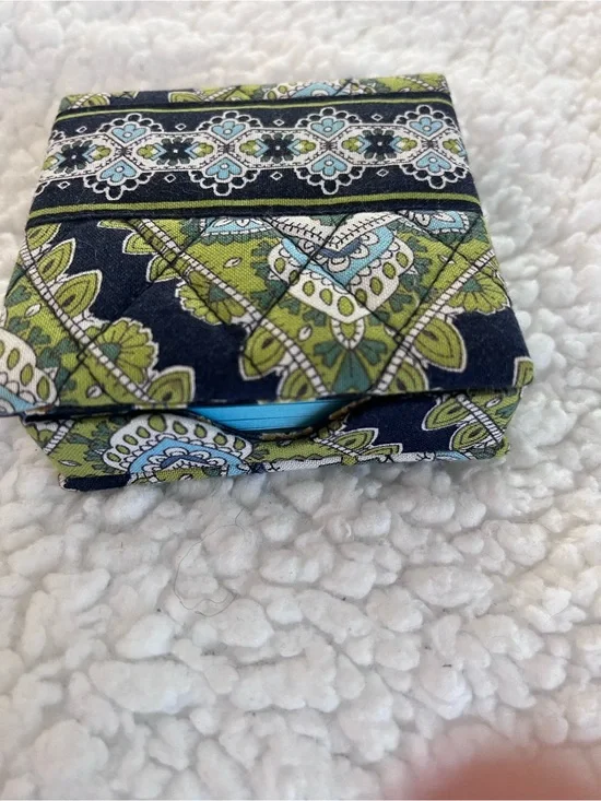 Vera Bradley Quilted Fabric sticky note or Trinket Box - Blue & Green Paisley