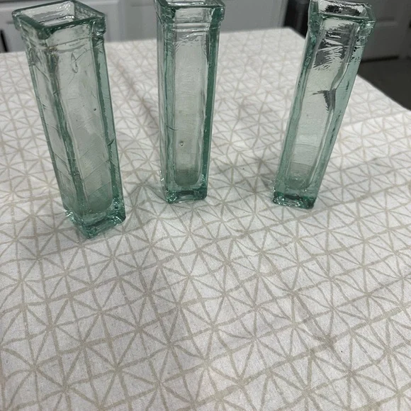 Crate&Barrel Green Square Glass Bud Vases - Set of Three