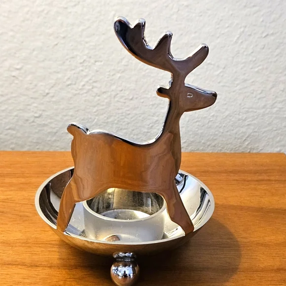 Crate&Barrel Metal Reindeer Tea Light Holder. 5.5
