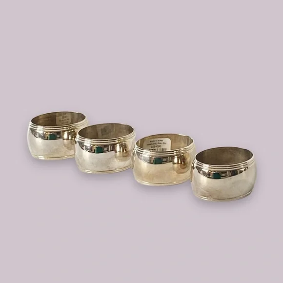 Crate&Barrel Silver Tone Heavy Oval Napkin Rings Set of 4