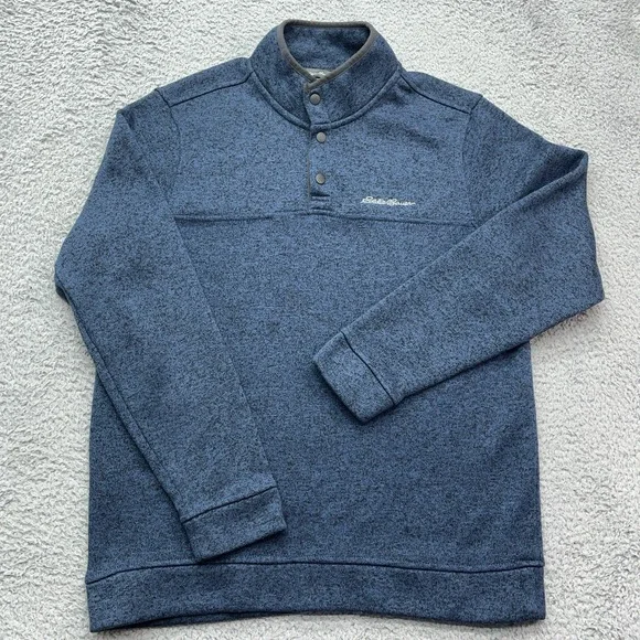 Eddie Bauer Radiator Fleece‎ 1/4 Snap Mens Large Blue Mock Neck Pullover Sweater