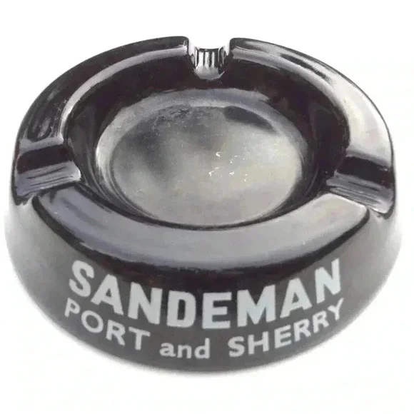 Vintage LARGE Black SANDEMAN PORT AND SHERRY ASHTRAY