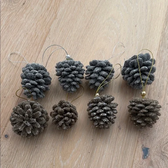 Crate&Barrel Glitter Pinecone Ornaments - Gold and Silver
