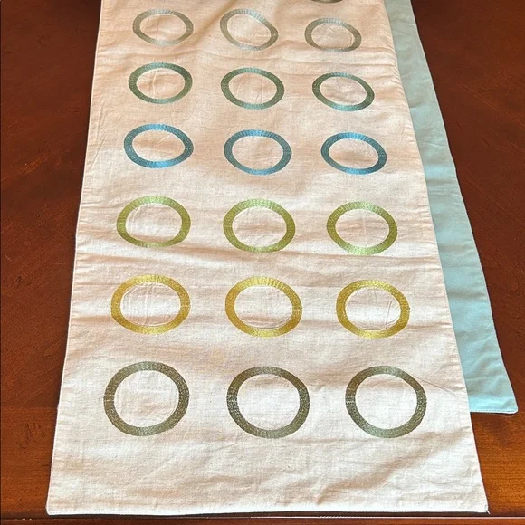 Crate&Barrel Circle Pattern Table Runner - Green and Blue