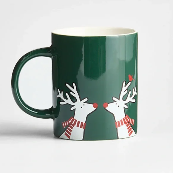 New! 🦌🦌 Crate&Barrel Festive Green Reindeer Mug 12oz