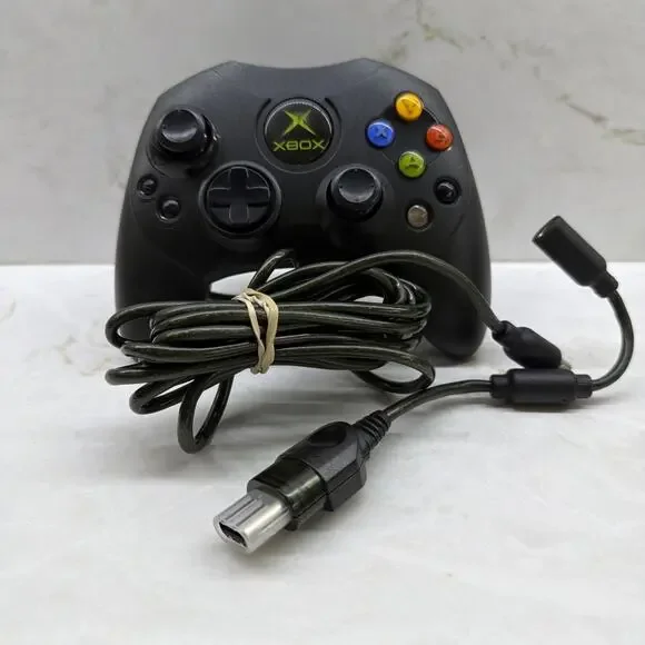 Original Xbox OEM S Type Black Controller with Breakaway Cable Cleaned & Tested