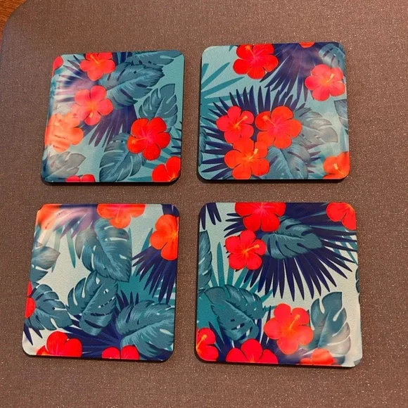 Tropical Floral Coasters Set cork back‎ set of 4