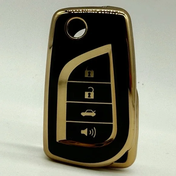 Black Key Fob Skin 4 Button for Toyota Camry 2018-2022, Corolla 2020-2021