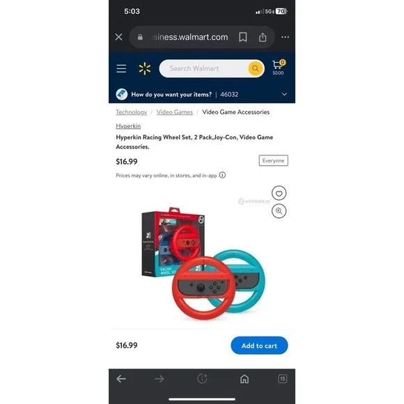 Nintendo‎ Switch Hyperkin Racing Wheel Set, 2 Pack,Joy-Con