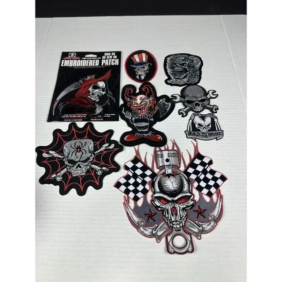 Mixed 8 Patches SKULL SKELETON BONES GRIM‎ REAPER 8 Patch Lot
