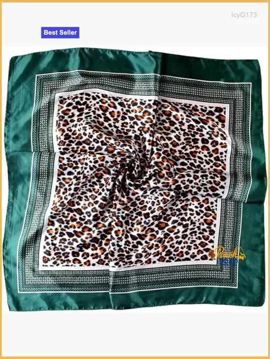 35 Inch Square Leopard Print Silk Like Scarf Bandana Head Scarf