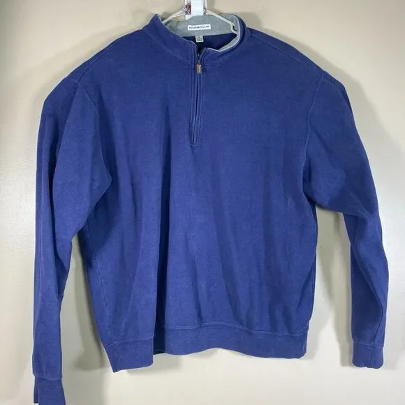 PETER MILLAR Pullover Men XL Blue Interlock 1/4 Zip Long Sleeve Sweater MF13K36