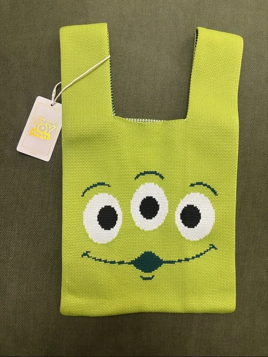 Disney Lime Green Three-Eyed Alien Knit Tote Bag Toy Story