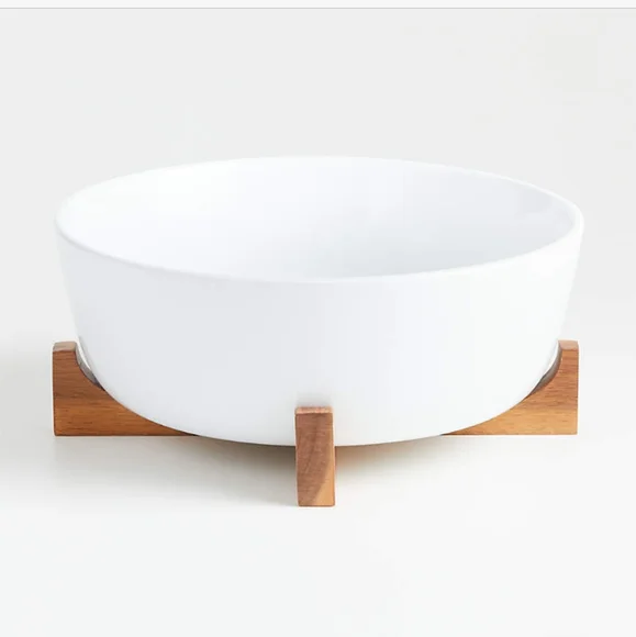 Crate&Barrel Oven to Table Large Serving Bowl with Wood Stand