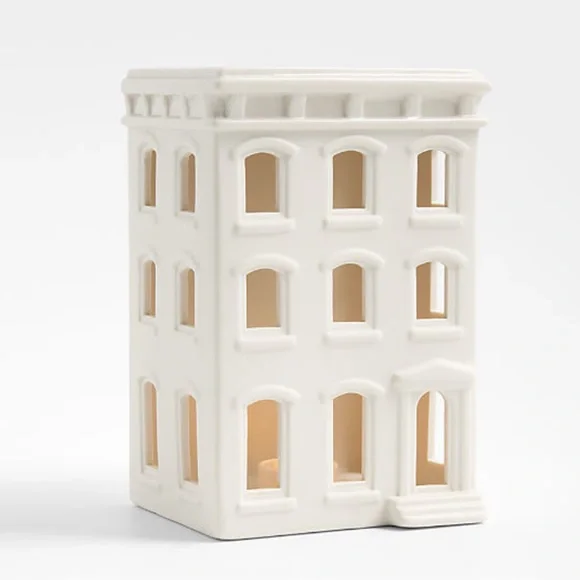 New! Crate&Barrel White Ceramic Holiday Italianate Brownstone