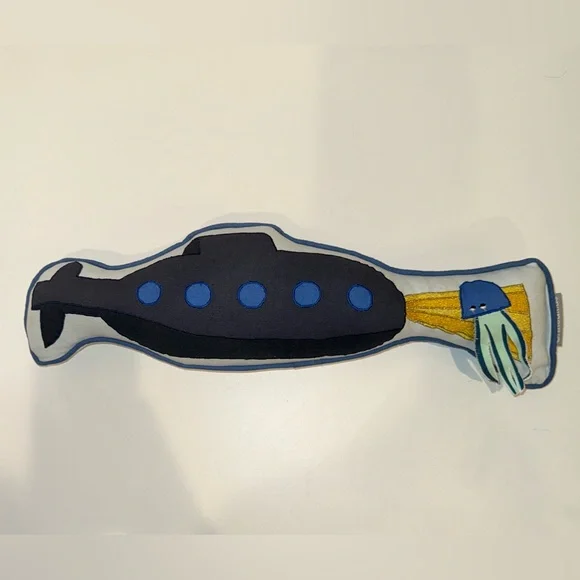 Crate & Barrel Submarine Plush Pillow - Navy, yellow and Blue