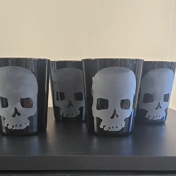 Crate&Barrel Special Edition Black Skull Drinkware - Set Of 4