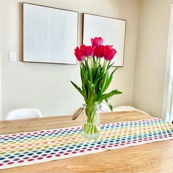 Crate&Barrel rainbow colorful Centerpiece on Multicolor Runner
