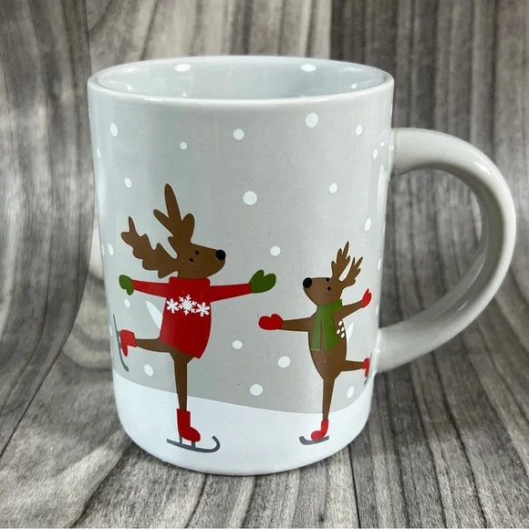 Crate & Barrel, Joan Anderson, Skating Reindeer Mug, Christmas