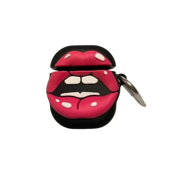 Pink Lips 3D Silicone AirPods Pro Case Shockproof Cover With Carabiner Clip