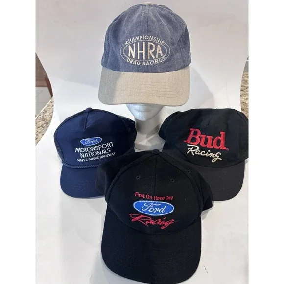 4 Piece Lot Of Drag, Racing Motorsports, Bud Ford Bundle Of‎ Caps 3346 Vintage