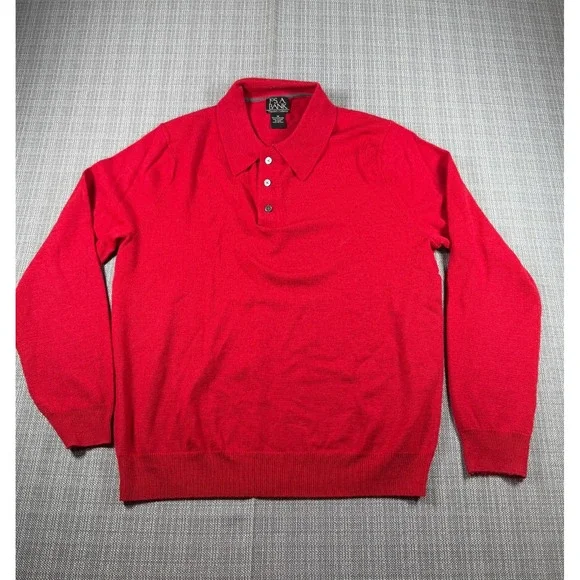 Jos A‎ Bank Travelers Collection Sweater Mens Medium Red Merino Wool Cozy Knit