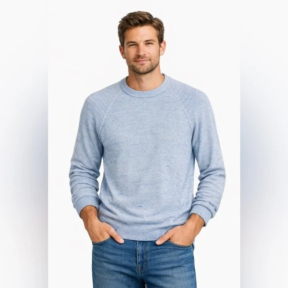J.Crew 100% Cotton Crewneck Sweater Blue Marled Classic Lightweight Knit NWOT