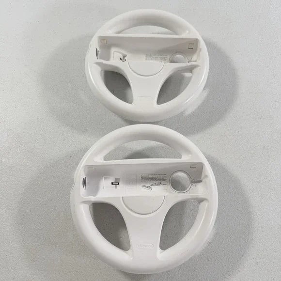 2X Official Nintendo Wii Steering Wheel Mario Kart OEM White RVL-024 Lot of 2