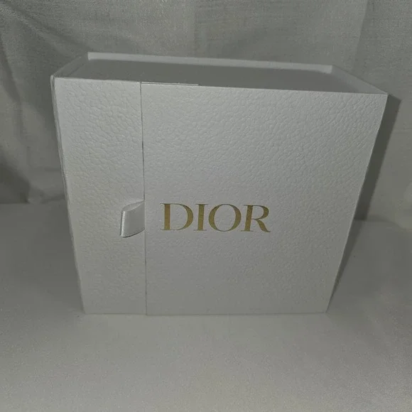 Dior White Textured Magnetic Gift Box Gold Logo Large Storage Box