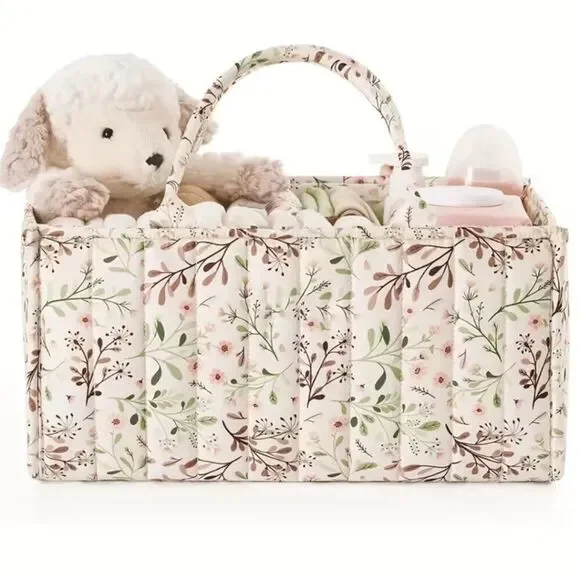 NWT Household Storage Basket Floral Pattern Divided Quilted Organizational