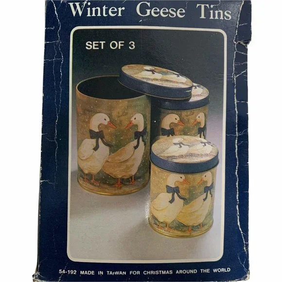 Vintage Nesting Metal Tin Canisters Winter‎ Geese Ducks Set of 3