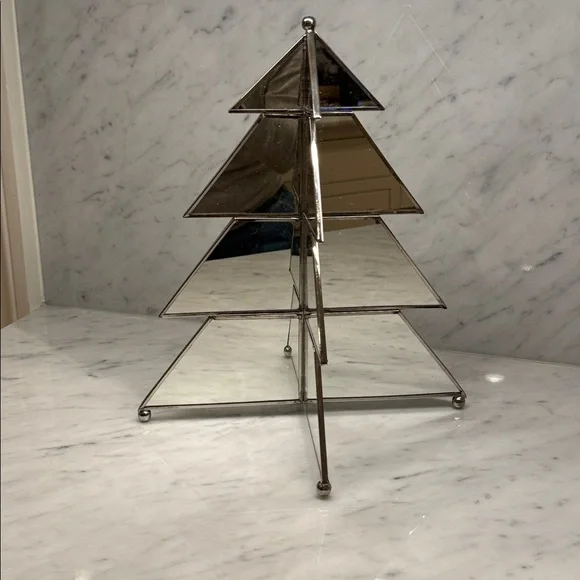 Crate & Barrel Mirror Christmas Pine Tree 4 Sided 12