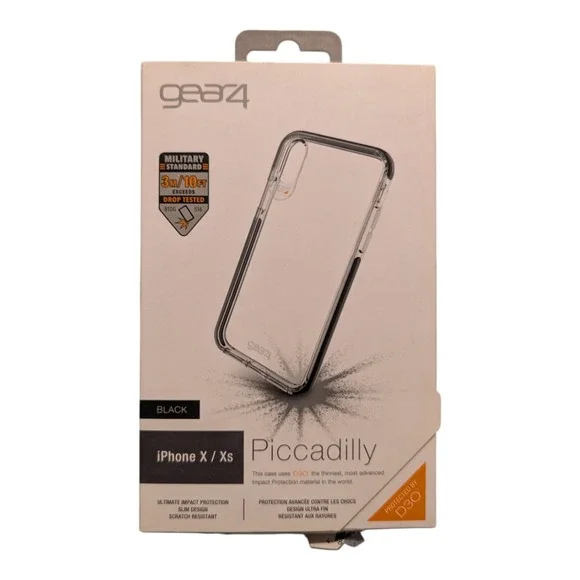 F5. Gear4 Piccadilly Case‎ for Apple iPhone X/Xs - Black Bumper / Clear