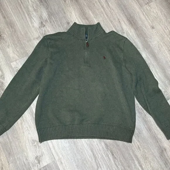 Ralph Lauren Sage‎ Green Half-Zip Sweater/Burgundy Brown Pony size XL
