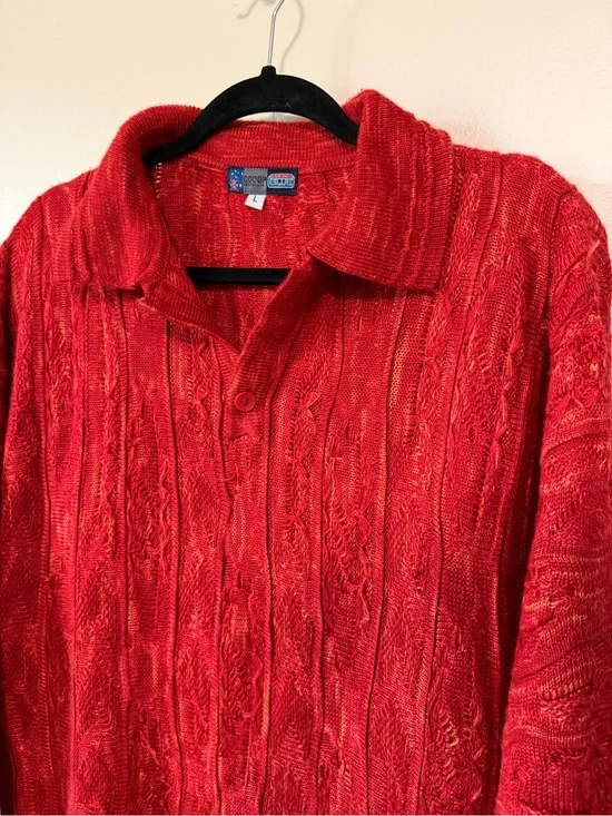 90s VTG Coogi Australia 3D Knit Polo Sweater “Red Alert” Monochromatic sz Large