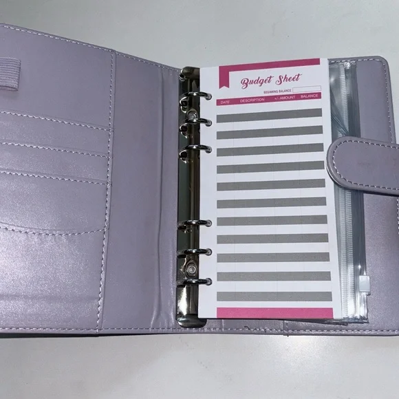Lilac vegan leather 6 ring binder budget organizer wallet new
