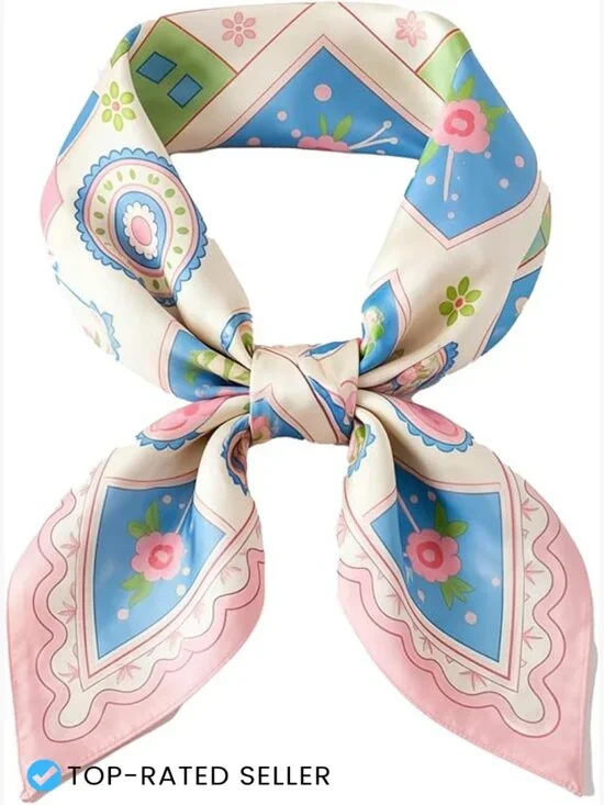 Satin Head Scarf Square Hair Wrap Fashion Scarf Silk Like Printed Bandana 27.5