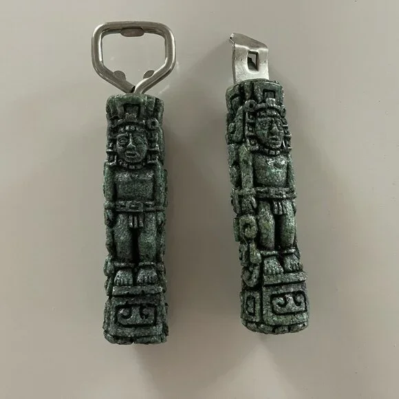 Aztec Mayan Totem Bottle Opener Green Tiki Vintage Resin Barware Luau Party
