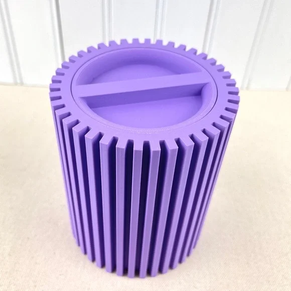 Striped Lidded Storage Container, Organizer for Desk, Vanity or Home