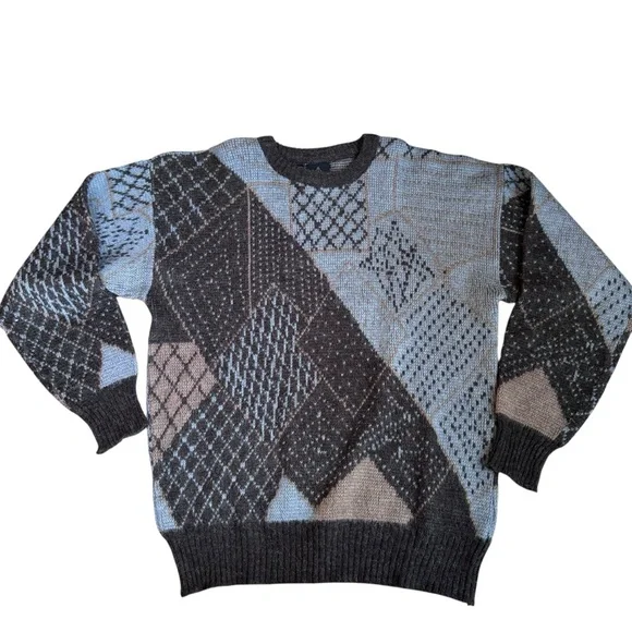VTG Kennington Sweater Mens LG Pullover Grandpa Wool Blend Geometric Abstract